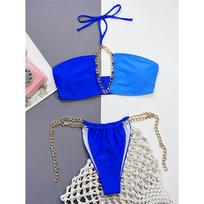 Seksualūs metaliniai žiedai su aukštais kirpimais bikini moterims, moteriškas maudymosi kostiumėlis, dviejų dalių bikinio komplektas, maudymosi kostiumėlis S