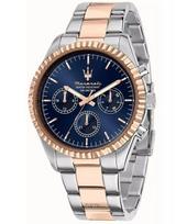 Maserati Competition dviejų atspalvių nerūdijančio plieno vyriškas laikrodis su mėlynu saulės spindulių ciferblatu, kvarcinis R8853100040, 100M