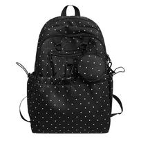 Women's Wave Point Print Backpack Junior High School Student Schoolbag Large Capacity Backpack with Coin Purse juoda
