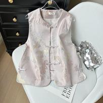 Vest vest small vest summer retro buckle spring and summer outer vest top M ([Recommended below 50kg])