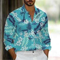 Men's Tropical Flowers Palm Leaf Shirt Summer Shirt Button Up Shirt Long Sleeve Streetwear Turndown 3D Print Collared Shirts 1 Sold S