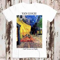 Van Gogh Night Coffee Terrace Art Limited Edition Style Design Top Art Retro Personality Street Fashion Short Sleeve T-shirt Top S