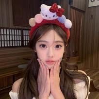 Kawaii Red Hello Kitty Face Wash Hairband Women'S Hairpin Anime Sanrio Plush Headband Hair Accessories Holiday Gift 1Pc