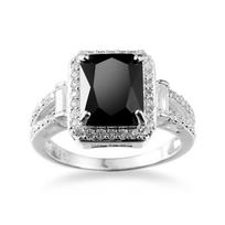 Charm Female Black Square Zircon Stone Ring  Sterling Silver Promise Weddind Rings for Women Big Crystal Ring  Anillos 6