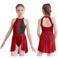 Girls Ballet Leotard Tutu Sleeveless Shiny Rhinestone Lyrical Dance Dress Figure Skating Gymnastics Stage Performance Costume 7-8 Years