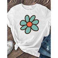 Happy Flowers Women T-Shirt Happy Flowers Pattern Groovy Daisies Casual Summer Daily Ladies Fashion Top S