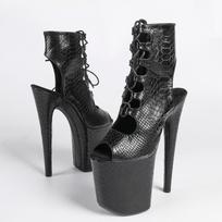Women's  20cm Pole Dance Boots Black Lace Up Open Toe 20cm High Heel Platform Fashion Shoes Fish Toe 36