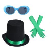 3Pcs Green Halloween Costume Accessories Included Top Hat Sunglasses Long Satins Gloves Book Character Cosplay Costume 1