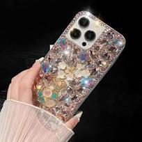 Glitter Rhinestone Phone Case For Motorola Moto G75 G15 G24 Power G05 G85 G84 G55 G54 G35 G34 G45 G14 G04S 5G Bling Crystal Floral Gem Cover Motorola Moto G24 rožinė