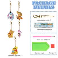 Set of 5 Disney Diamond Painting Keychains Cartoon Bear Double Sided DIY Craft Kit Diamond Art Keychain Pendants Accessories and Gifts 5pcs