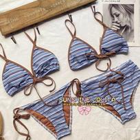Korean Blogger's Striped Split Bikini Swimsuit Female Sexy Hot Girl Beach Vacation S 80-95 jin
