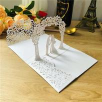 1PC 3D Bride and Groom Rose Gold Pop Up Wedding Invitations Laser Cut Greeting Cards Envelope Bridal Shower Invitation Cards balta