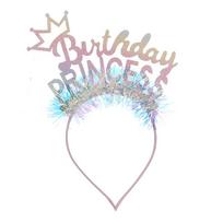 Sparkling Happy Birthday Headband Princess Lady Hair Band with Pink Glittery Tinsel  Perfect for Party Decoration Celebration