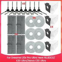 ABUL-For Dreame L10s Pro Ultra Heat RLL82CE, X30 Ultra, Mova E30 Ultra Parts Side Brush Filter Mop Cloth Dust Bags