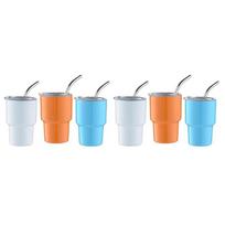 ABUL-6Pack Mini Tumbler Shot Glass With Straw & Lid, Mini Tumbler Cups, Double Wall Tumbler Shot Glasses, 2Oz(C)