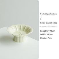 Creative Dual-Layer Ceramic High-Stand Dim Sum Plate Chinese Style Tea Snack Plate Fruit Drainage Plate Traditional Lotus Pod...