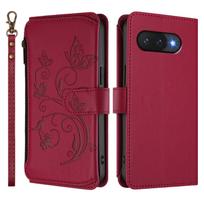 Compatible with Google Pixel 9 Pro XL 9A 8 7 6 Pro 5A 4A 5G  Flowers Wallet Case, RFID Blocking Kickstand Flip Cover Wrist Strap For Pixel 5 vyno raudonos spalvos
