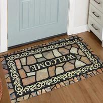 WELCOME  Doormat Vintage Stone Mosaic Ornate Border Design NonSlip Easy Clean Entryway Decor for Rustic Home Porch & Farmhouse 40x60cm