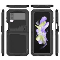 for Samsung Galaxy Z Flip 4 Metal Case with Kickstand, 3 Layers Full Body Protective Shockproof Aluminium Cover for Z Flip 4 for Z Flip 4 juoda