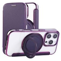 For iPhone 16e 16 15 14 13 12 Pro Max 16 Plus Ring Stand Case Compatible with Magnetic Slim Fit Flip Wallet Case with Card Slot For iPhone 12 violetinė