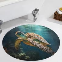Realistic Great White Shark Round Area Rug Ocean Wave Shark Attack Print Non-Slip Circular Carpet Nautical Marine Themed Mat 80cm x 80cm
