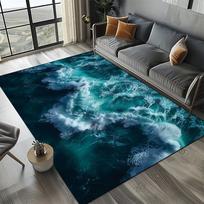 Blue Green Sea Wave Ocean Area Rug, Seawater Theme Non-Slip Floor Mat for Kids Bedroom, Decorative Home Sofa Room Carpet 40x60cm