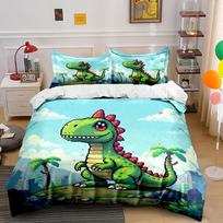 Pixel-style Green Dinosaur Pattern Duvet Cover Set Digital Print Colorful Polyester Bedding with Zipper Closur for kids gifts 135x200cm