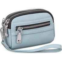 Coin Purse For Women Leather Wristlet Double Zip Around Small Change Pouch