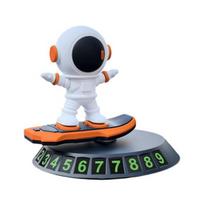 Rotating Astronaut Dashboard Ornament 2-in-1 Luminous Digital Parking Number Plate with Anti-Slip Base Car Interior Decor Accessories for All Vehicles oranžinė