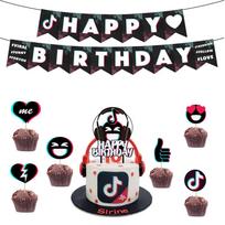 Cheerful Tik Tok Cupcake Toppers And Banner Decor For Festive Birthday Gatherings 26PCS Set