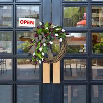 13.8Inch Artificial Tulip Wreath with Plaid Bowknot, Tulip Spring Handmade Flower Greenery Wreath for Door Wall Window Indoor Outdoor Decor 1pc violetinė