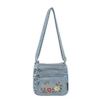 New Lightweight Denim Zipper Crossbody Bag Stitching Line Embroidery Decorati Bag  Casual Youth Women's Shoulder Bags