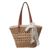 Lazy wind hand-held straw bag women's literary Mori weaving large-capacity bag casual hollow tote bag