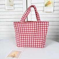 Portable Women's Bento Handbags Simple Plaid Ladies Small Tote Purse Shoulder Bags Retro Female Cloth Reusable Shopping Bag
