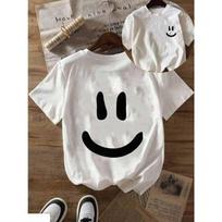 European sizes girls' happy face short-sleeved T-shirt, summer girls' top undershirt, Casual style, slightly elastic fabric. 110