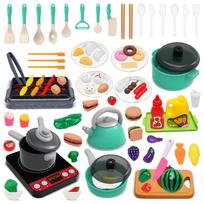 YONGDING Play Kitchen Set - A play kitchen set for pretend play, featuring vegetables, fruits, pots, pans, and cooking utensils. Develops color