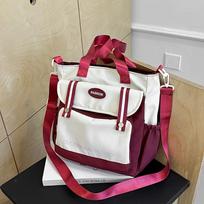 Korean Women's Bags Large Capacity Student Book Bag Unisex Shoulder Bag Multiple Pockets Crossbody Bag raudona