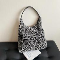 Retro Leopard Plush Shoulder Bags for Women High Capacity Girls Soft Faux Fur Hobo Handbag Winter Korean Style Underarm Bag Tote juoda