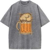 benber Beer Math Geometry Print Unisex Washed TShirt Novelty Cotton Summer Bleached Tshirt Funny Casual Loose Bleach Tops Tee S