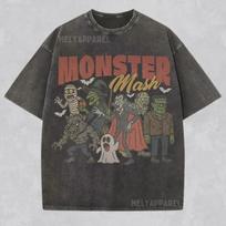benber Halloween  Monster Mash Vintage Horror Graphic Tee Spooky Cartoon Print Unisex TShirt S