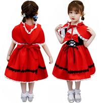 [Lalapala] Halloween Costume for Girls: Little Red Riding Hood Costume, 2-Piece Set (Dress, Matte, Ribbon), Kids' Costume, Halloween Costume, Party,