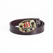 Cowhide Men's Belt - Personalized Barber Stylist Exclusive with Clown Skull Design 125cm