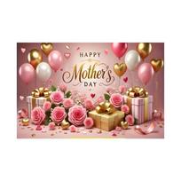 Happy Mothers Day Backdrop for Party Decoration Family Gathering Background with Balloons Flowers and Gift Boxes Suitable for Celebration Events