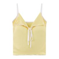 Women's Korean Style Colorblock Lace-Up Cami, Slim-Fit Cotton V-Neck Tank Top with Built-in Bra One size