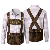 Men's Oktoberfest 3D Print Loose Fit Long Sleeve Shirt Button Down Collar Vintage Casual Shirt Suitable for Spring Autumn Outdoor Festival Party L smėlis