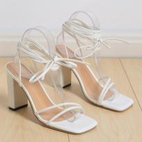Fashion Sexy Square Toe Cross Strappy Stiletto Women High Heel Sandals Elegant Party Wedding Shoes for Ladies Summer 35 balta