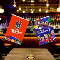 2026 FIFA World Cup USA Canada Mexico Theme Decorative Desktop Flag Hand Waving Flag Y-Shaped Flag Metal Pole Multi-Size Available Colorful mascot + circular emblem