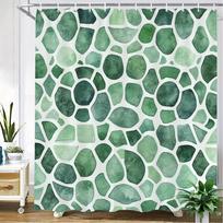 Watercolor Green Mosaic Shower Curtain – Abstract Tile Pattern, 12 Hooks, 70.8×70.8 in, Polyester, Machine Washable (as the picture,90x180cm35x71in)