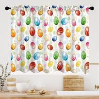 Happy Easter Wooden Wall Window Treatment Tiers Spring Cute Bunny Rabbit Easter Egg Chicken Flowers Kitchen Bathroom Living Room (as the picture,53x116CM-2PC)