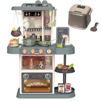 Button Moon Pretend Play Kitchen Set Toy with Realistic Spray, Cooking Sounds, Music Box, Chalkboard, Circulating Water Dispenser,